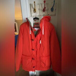 NWT!!! Goodfellow Orange Men’s Jacket Sz. MED Hooded, Warm & Water-Resistant.